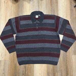 VTG Field Gear Cashmere Lambswool Polo Sweater Collar XXL Tall Stripe Preppy 90s